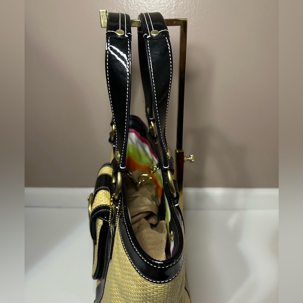 Coach Black and Natural Straw Tote Shoulder Bag - Picture 11 of 15